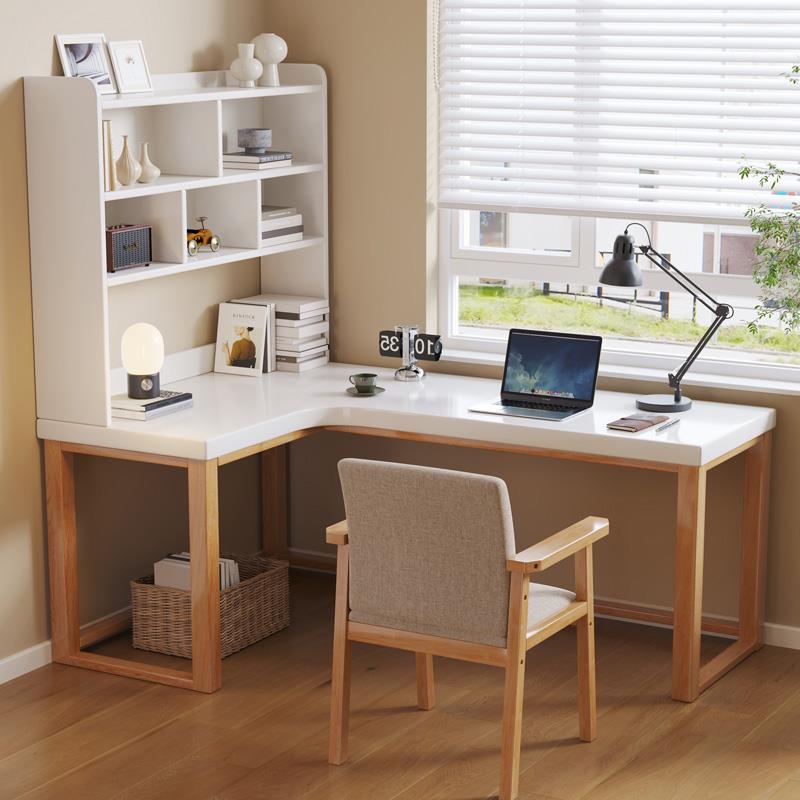 木转角家书桌双人7字型办公桌子用拐角电脑桌DB03#带L型窗靠长条