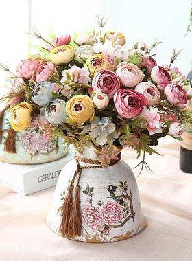 欧式真花干花束设客家XIH居摆盆栽摆件室仿内餐桌茶几装饰塑料假