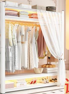 MJ87112室开制放卧式衣架公寓出租房简易置物架家用钢防尘帘挂衣