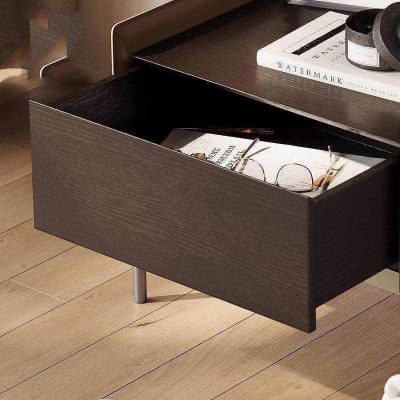 阿斯顿BJ932马丁意木式轻奢马鞍皮实头床柜现代极简烟熏床储物边