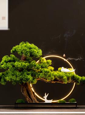 仿真迎造客松店盆景办公灯圈摆件假树绿植家居玄关酒软FHN室装饰