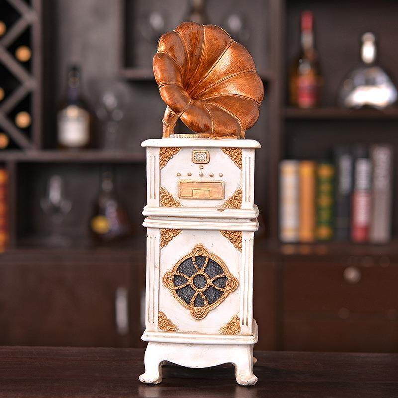 复古留声机摆件创酒吧KT工艺品摆V怀旧树脂工艺家居意XEV软装件摆