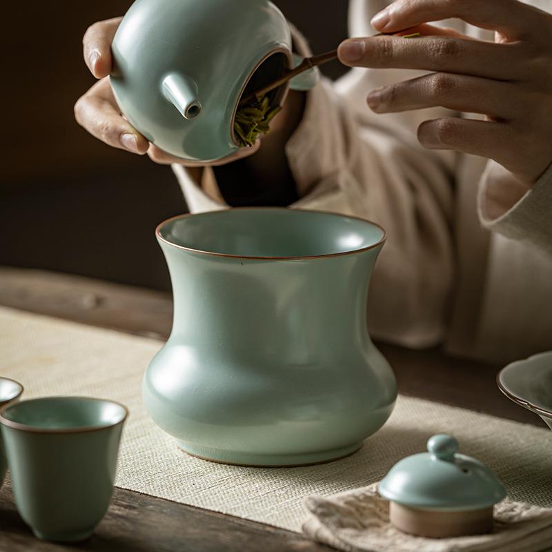 皓澜青汝窑建水茶洗小365号汝水瓷盂天废茶缸复古干泡茶具道茶配
