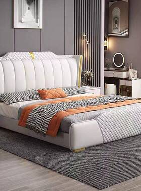 现代简约软901#皮床床1.8米主卧双人床1.体5米次皮卧储物床艺实木