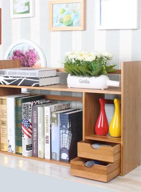 九物强QJ201701桌面小书架楠7竹桌上置架办公学书生书架0双层双抽