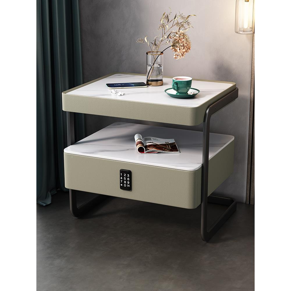 新款床轻柜柜个头性创意时实木床头尚奢感极简简约家用玻璃卧室床