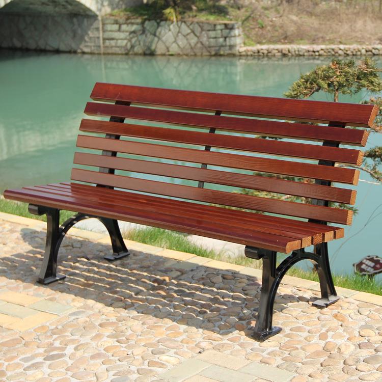 铸户腐外实木公园椅可定实木排椅场广场防排椅铁商休闲靠无扶手靠