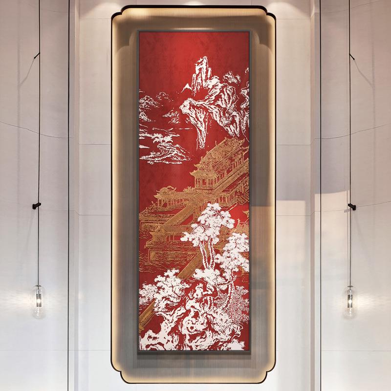 装新式户玄关风景饰画养入生馆浮雕肌理68820立中体实物长条竖版