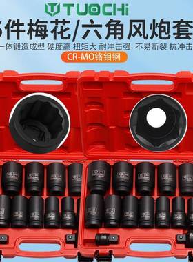 15件3/4寸风炮套筒组套花六角YJQ梅加长套头重型厚中轮胎加拆卸专