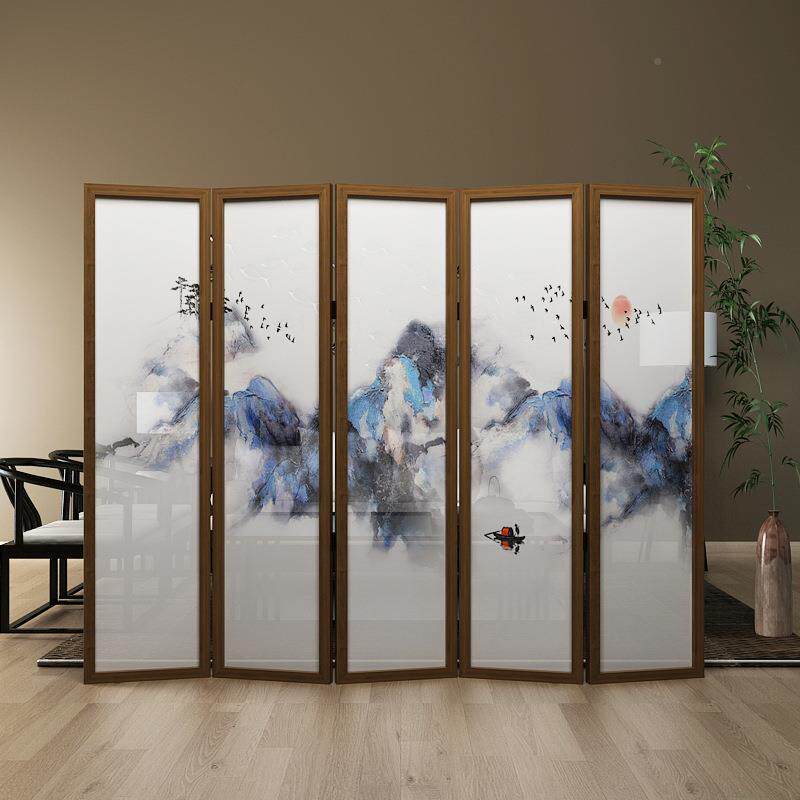 新中式折叠屏风隔断客厅可动无品牌/户遮饰挡酒店茶室装水墨入山