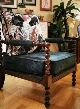 美式复椅古单人沙发椅QBR法式高轻奢端家用休闲设计师布艺款单人