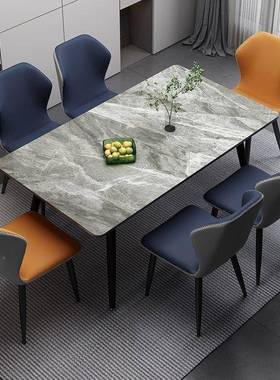 组岩板餐桌椅奢岩板合户轻HKL奢意式简约现代方形家用长小型吃饭