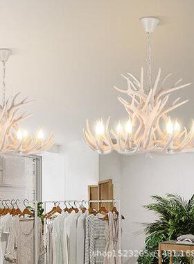 鹿吊灯美式复古工家业客厅居餐厅别墅服62376角装店铺商业风民宿