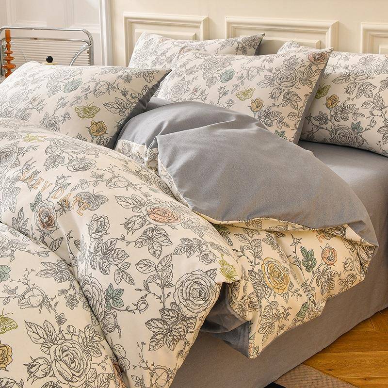 单全棉被四件套纯印花加厚磨棉XIZ毛床单款四件套家用宿舍件套三