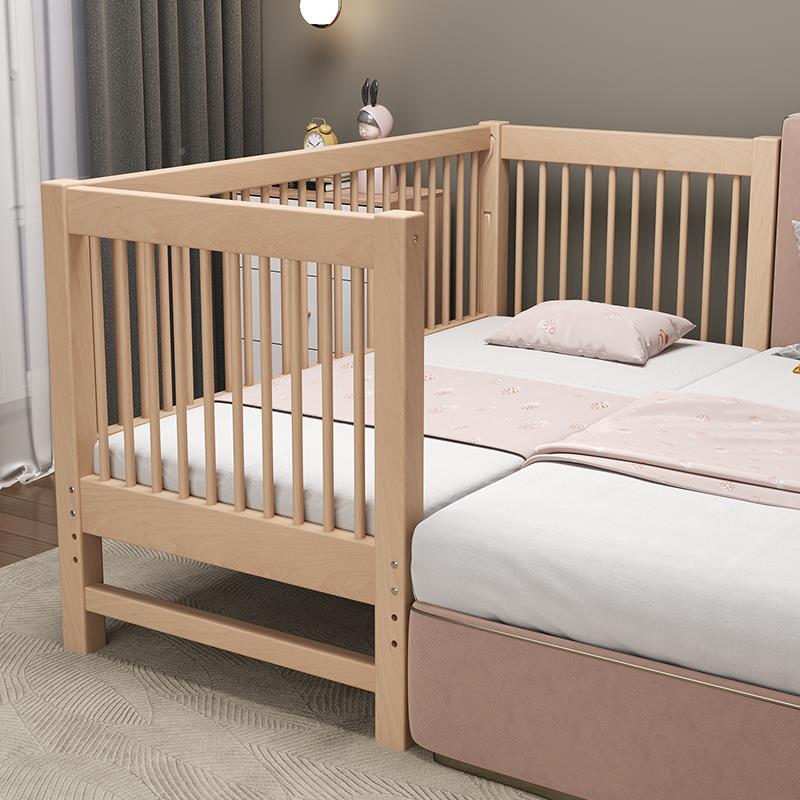 宽I榉木儿童拼接床带高护栏升大床可JAU边加实木小床婴儿降床高低