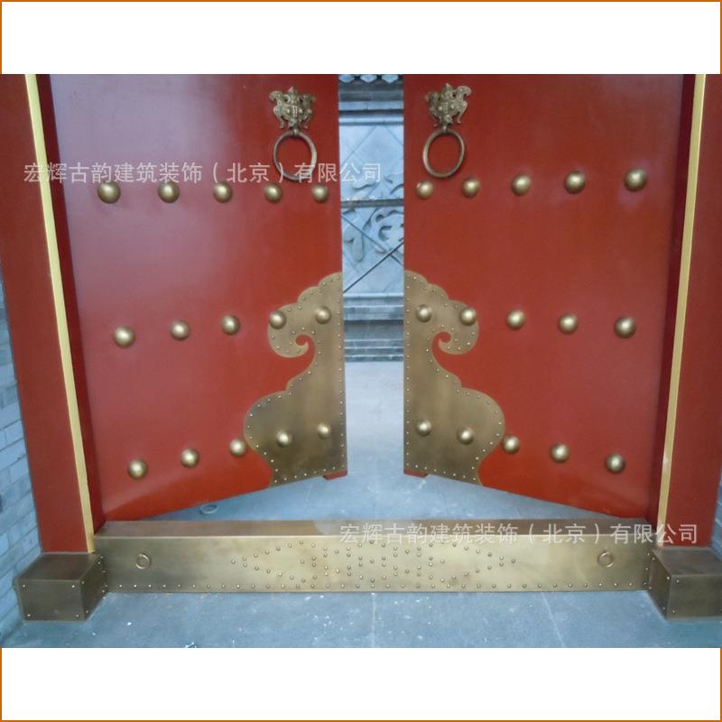 仿古实别木门大门四合院木中式门墅红色铜钉木门北京胡同461宅厂
