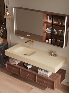 端岩板洗热弯一体台盆浴室柜组合新中式卫生间洗手洗脸TSQ池漱吊