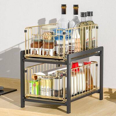 双调用层下水槽置物架橱柜抽屉缩ILF式伸台面日品味料收纳架子