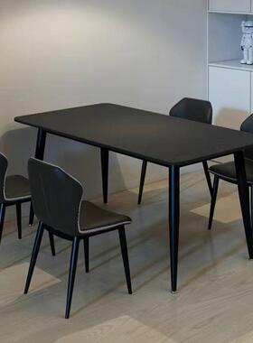 极简纯黑岩板意餐桌合椅组家小户型现代长方用形组JPU合式轻奢饭