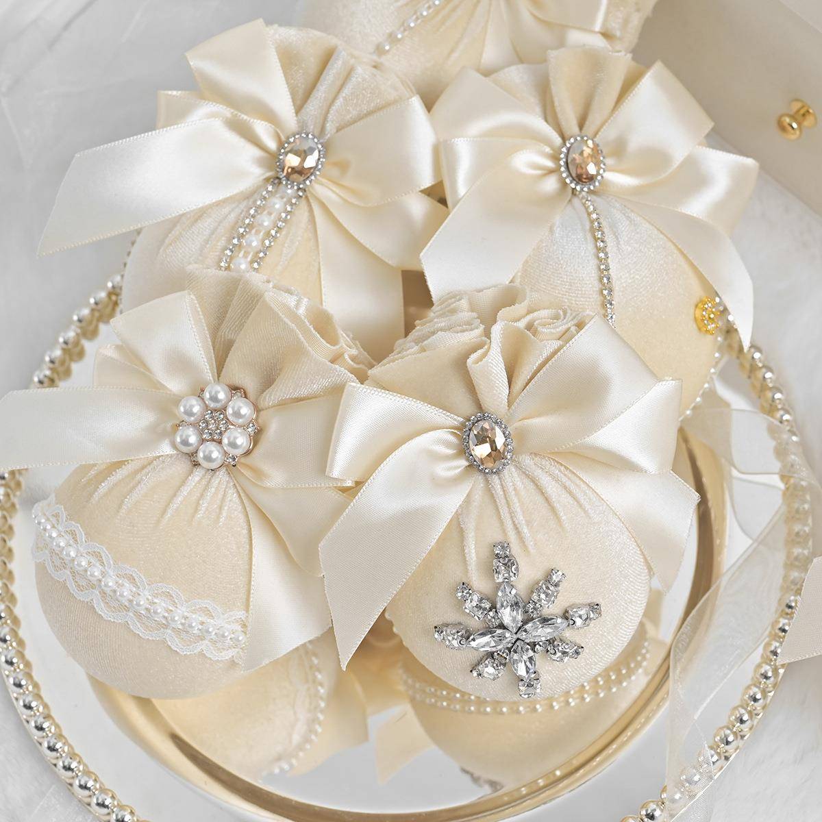 跨境新8款圣诞树诞挂CM饰-6pcs天鹅绒钻石布包圣球GIH节庆场地装