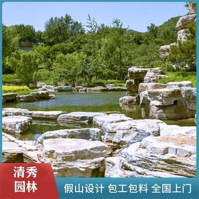 庭院山景VKI观假水千层石鱼造池景户流外假山设计制作安装