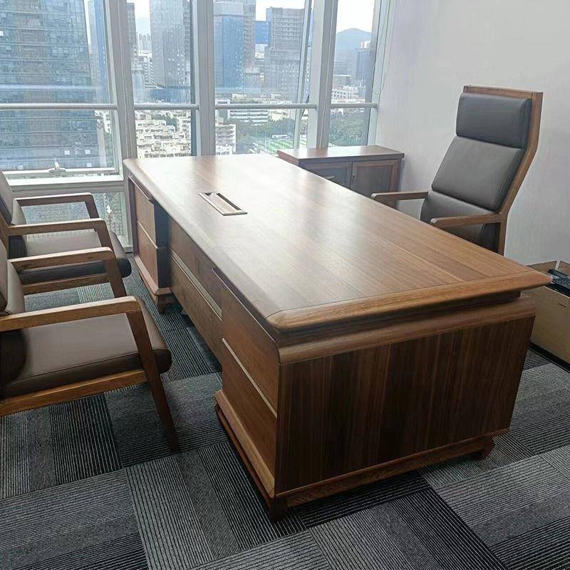 SHPX桌hJ董新中实木老板桌总裁事长办公室大班台高挡轻奢办式公家
