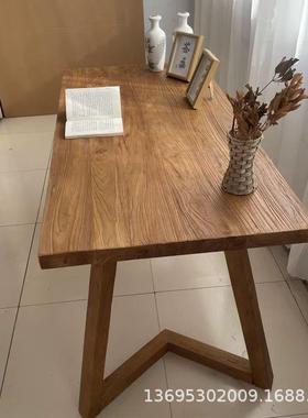 老榆木书桌原实木复古公茶桌茶台ABJ家用长条桌木吧板餐桌简约办