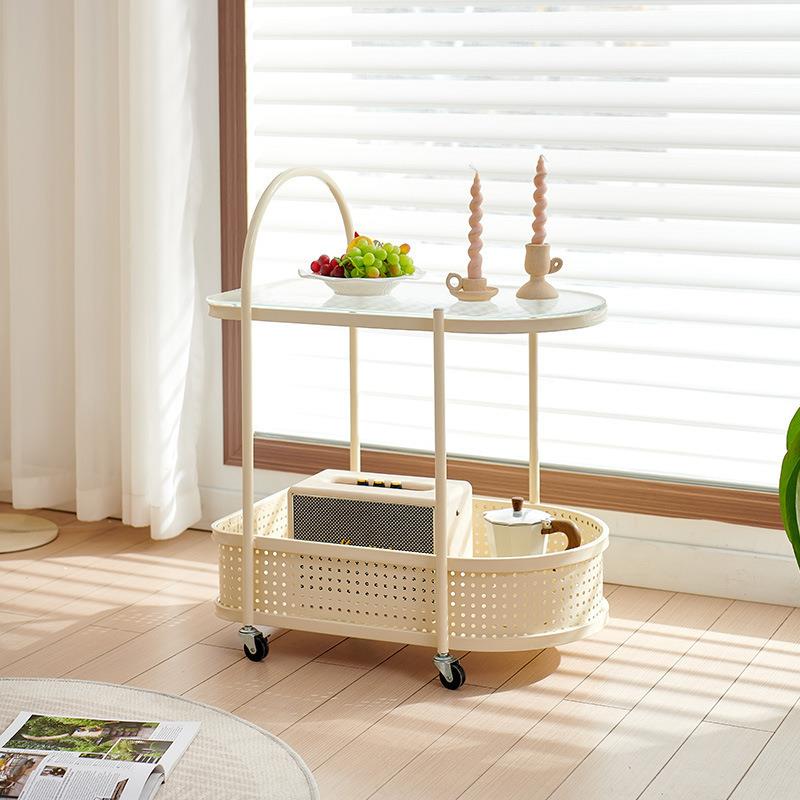 奶油客厅带轮沙发边415647可移风动小推车置物子架桌角桌小茶几几