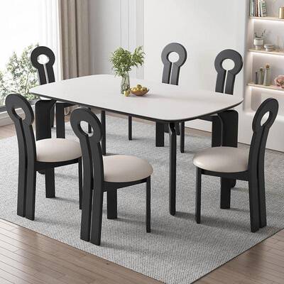 网红复古奶油简风黑现色实木岩板餐桌长方家用小户MP-3265型代约