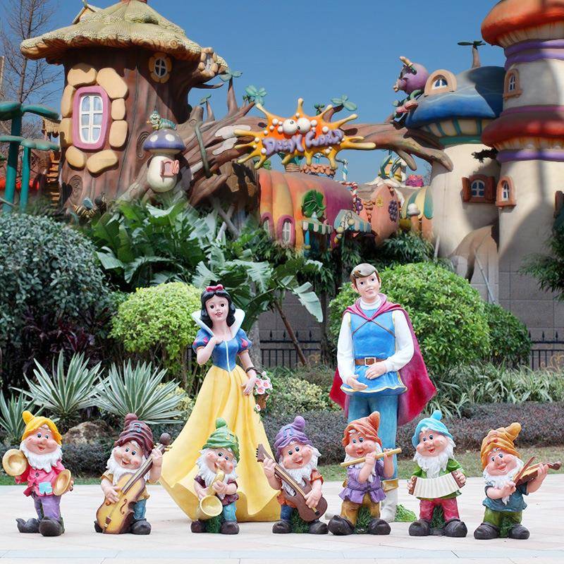 玻璃钢卡通人雕白雪公塑七个小矮人摆主件户外花园林小品563白雪