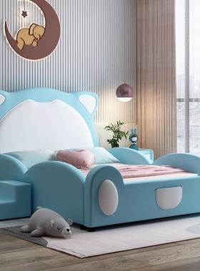 儿童床女孩男W183孩卡通滑5软体皮栏床童床1.米带滑梯可爱护床