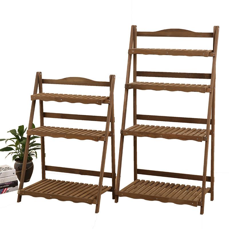 三层四折式实木叠花架多XRL肉植物绿萝免安装防腐仿落古地窗层户