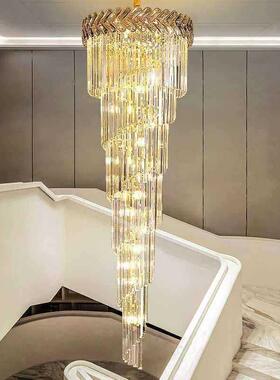 现代简约吊水晶长灯酒店厅楼灯展旋转灯复式楼别墅挑空灯91566楼