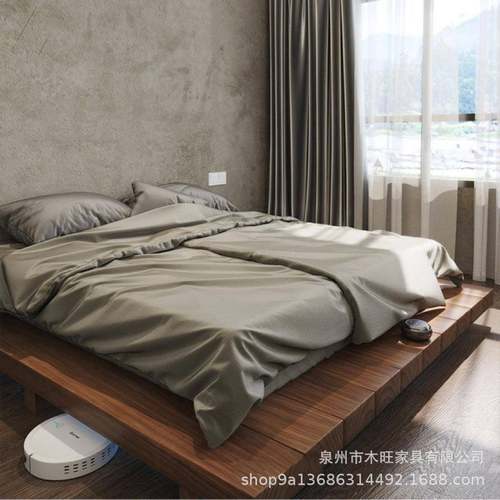 榻TCV榻米实木床式双人日矮床地床民宿复古阁楼地悬浮落原木铺地