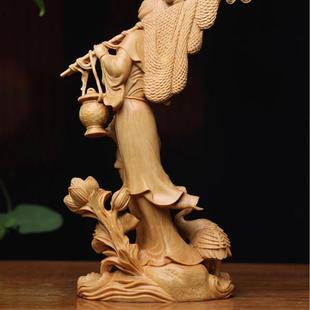 正摆宗小叶木无品牌/黄杨雕渔家姑娘满载精而归件实木雕工艺品