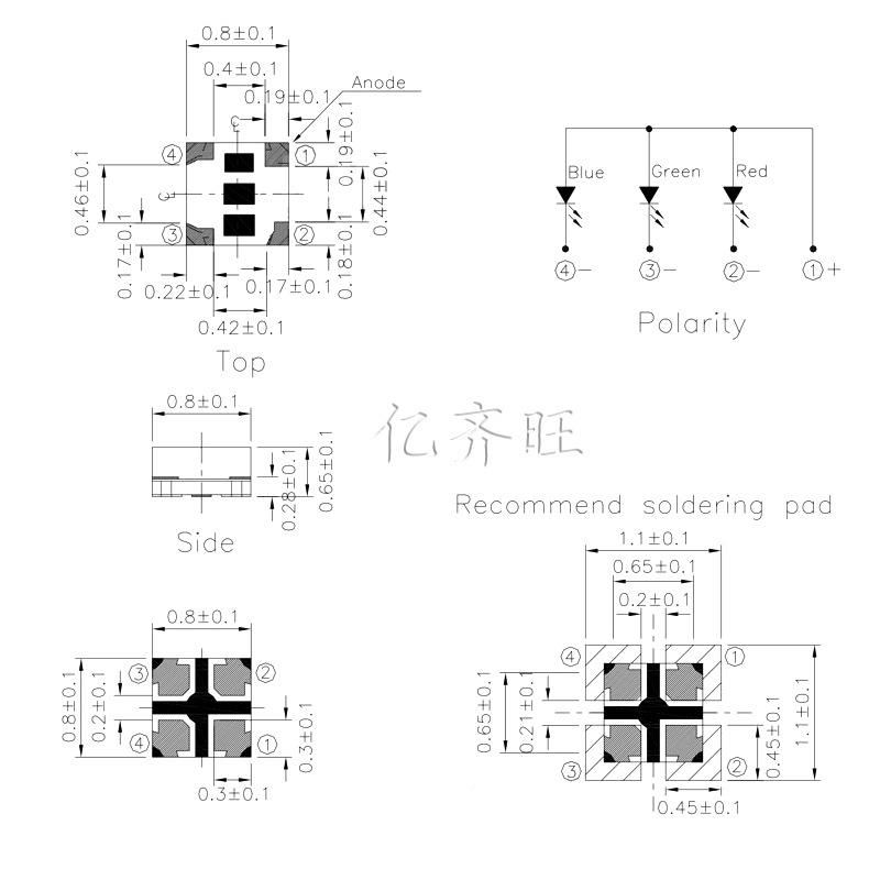 片L彩ED灯珠0402RGB101054511RGBl贴ed全红绿蓝共阳七彩现货