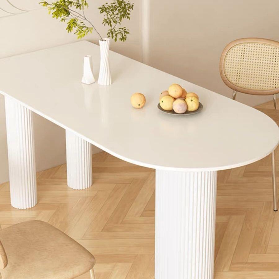 奶油风纯白色岩餐桌餐椅组现用代板简约小户AVZ型家半圆形吃饭桌