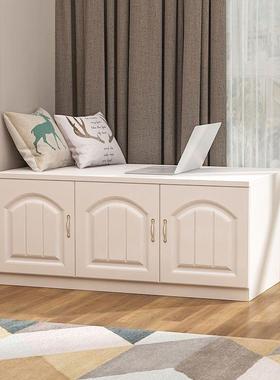 实矮木飘窗可坐储物柜落地柜柜组合阳窗台柜卧室IRB榻榻米边柜子