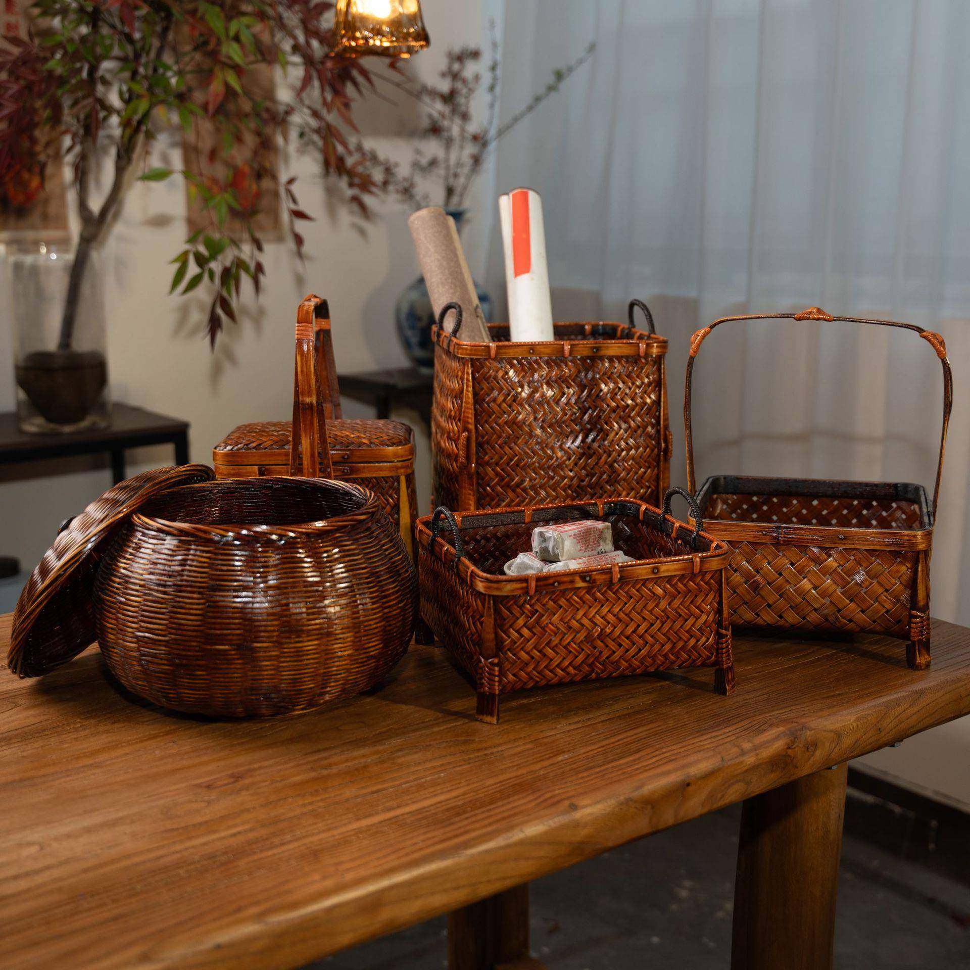 桐油大漆竹做旧收纳复古编纳茶具收篮子编篮子ali-7723竹竹筐茶具,收纳整理,脏衣篮,淘宝优惠券,粉丝福利购,淘宝优惠卷