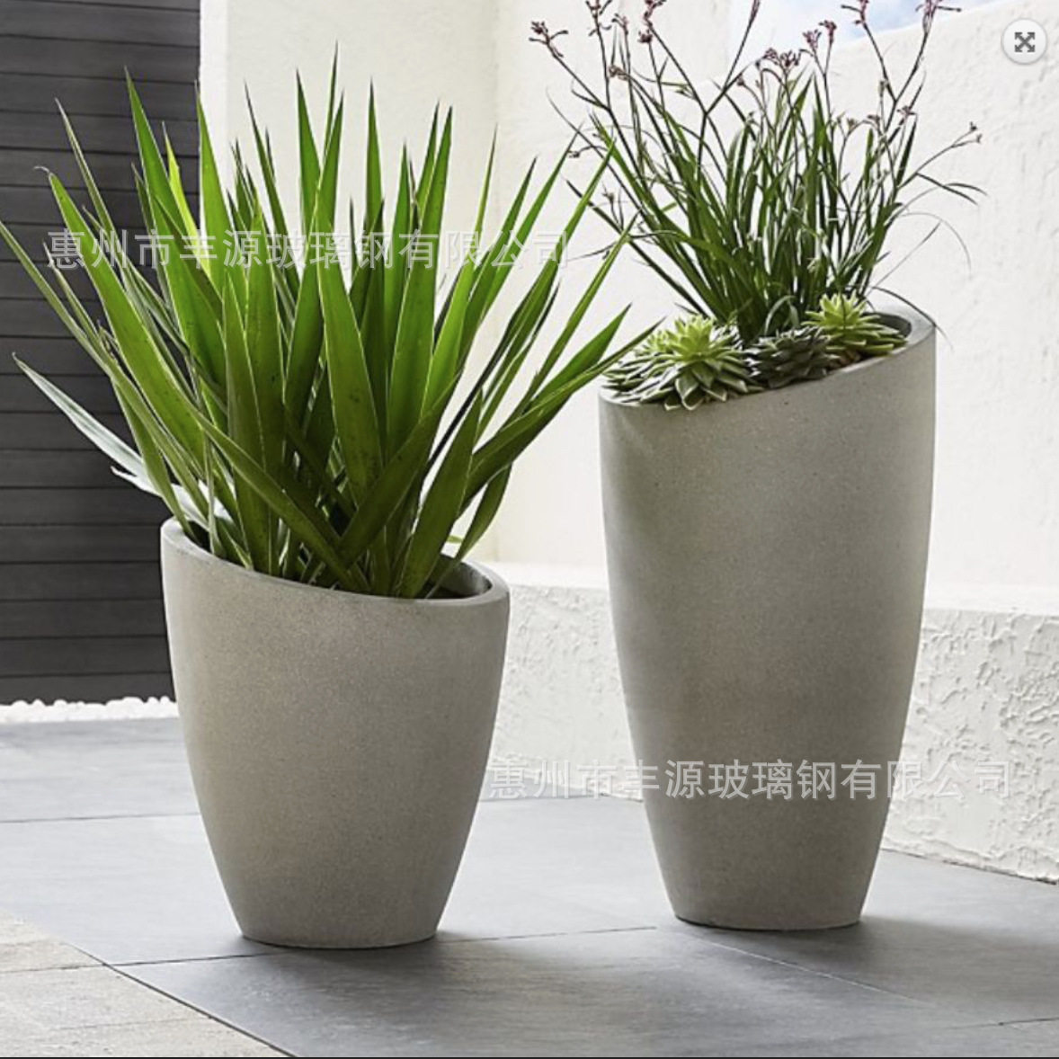 厂家户外玻璃钢盆栽花盆简约斜口大号花瓶室内水泥落地绿植盆栽件