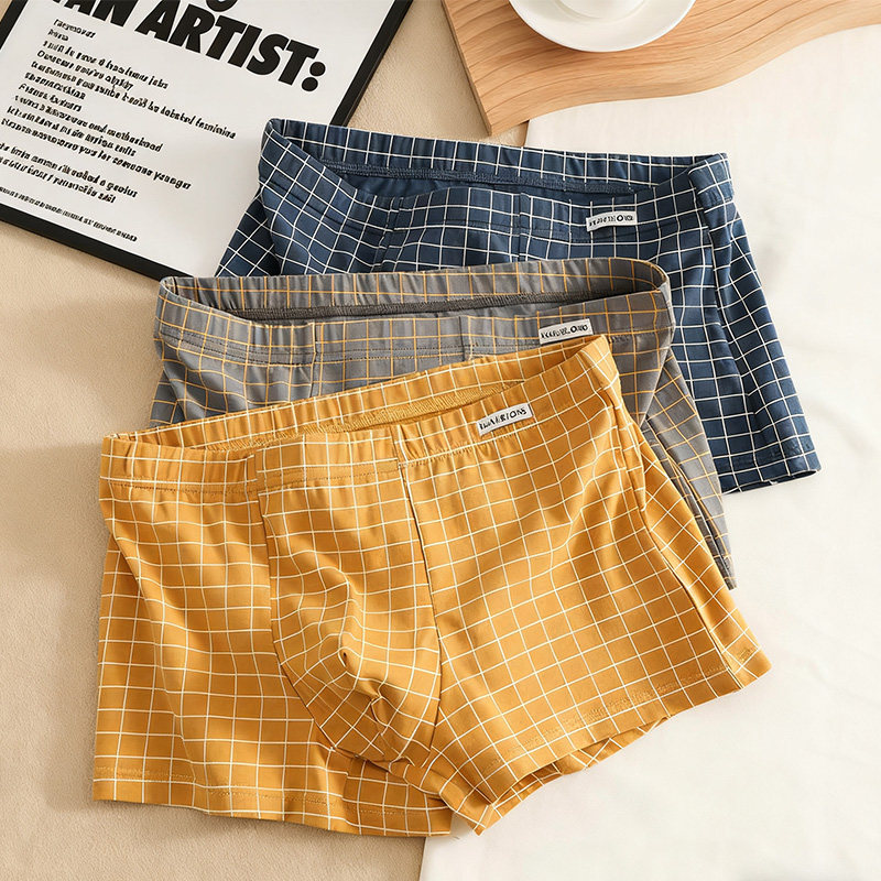 男士内裤纯棉男生四角裤2025新款平角裤格子短裤青年裤衩裤头,女士内衣/男士内衣/家居服,男平角内裤,淘宝优惠券,粉丝福利购,淘宝优惠卷