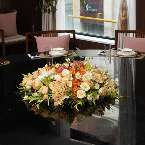 高端酒圆桌中间摆餐花桌艺花仿真74374706店花摆件餐厅摆放装饰花