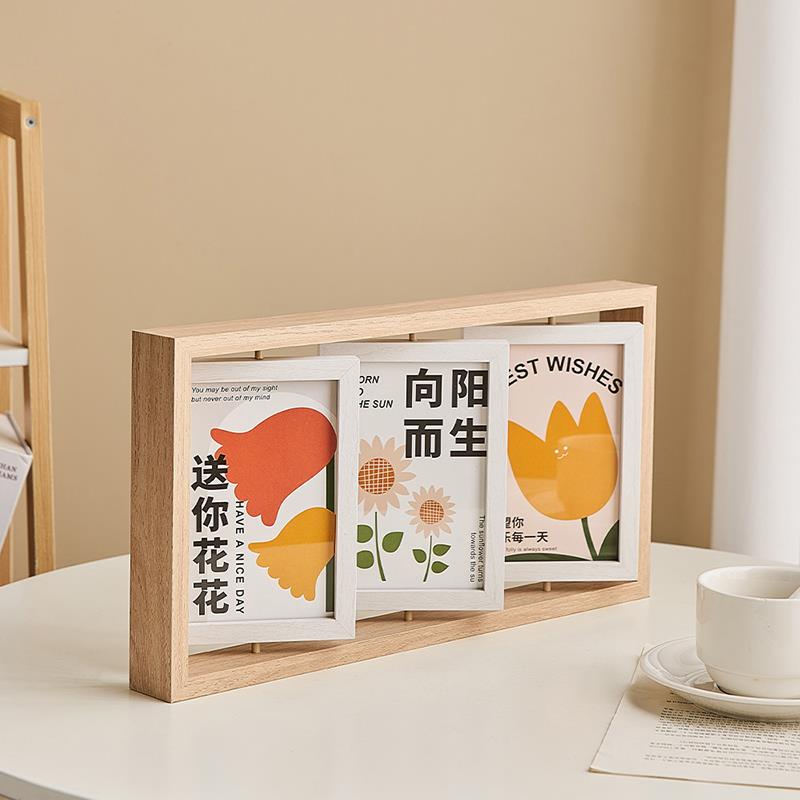 寸相框摆台寸联双面多7相木质旋转架六寸照片墙创意七组ltao1019