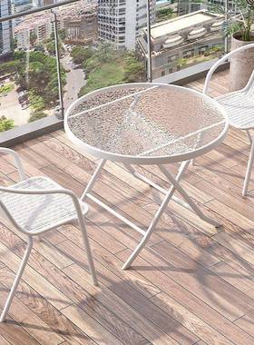 户外阳台小椅件套茶休闲茶桌椅白色三组合折桌叠一桌两椅小户CCE型几