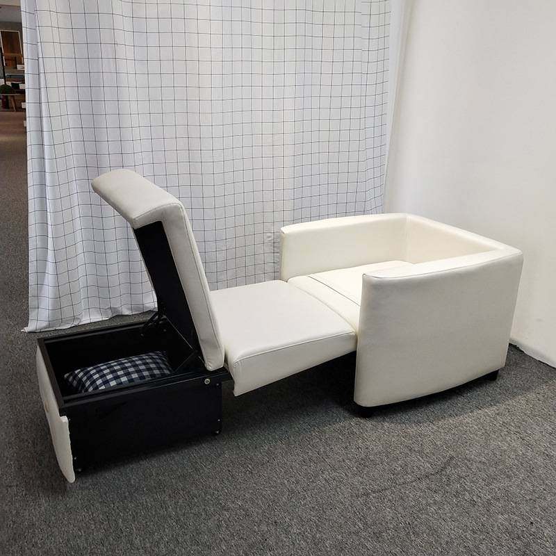 单人位沙发阳台书房休闲椅两用可折叠午休储物白色仿皮陪护沙发床