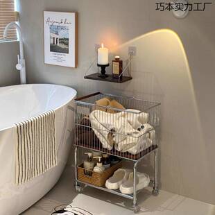 中古风脏衣篮可移动脏衣筐小推车大容量脏衣篓卫生间洗衣篮置物架