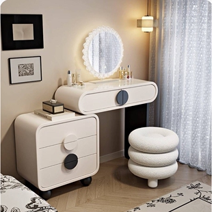 2025新款小户型梳妆台卧室奶油风轻奢现代简约黑白化妆桌斗柜一体