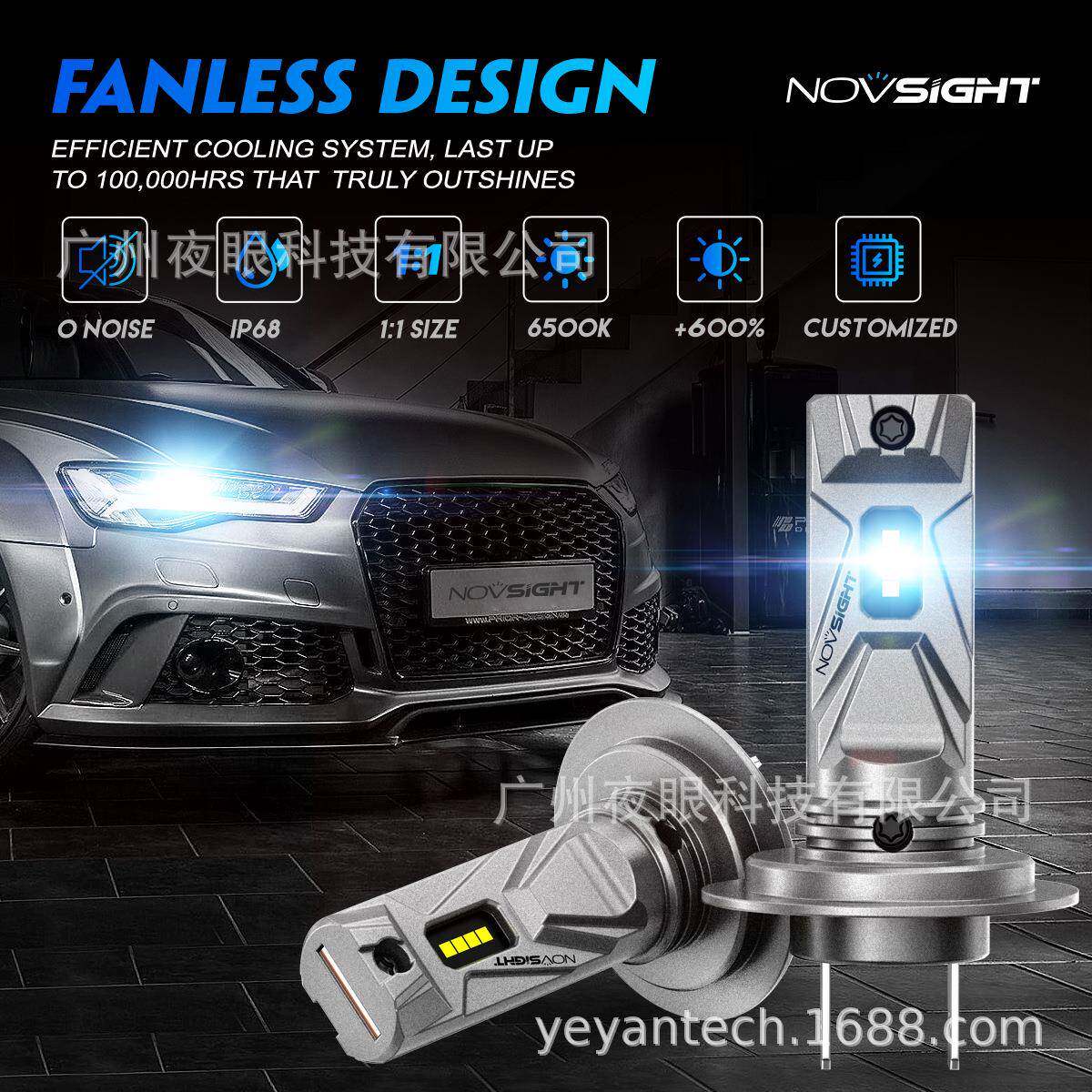 NovsightN65款新H7灯直式H7欧美泡爆款汽车插LED大灯
