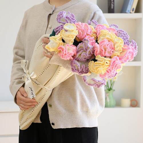 康乃馨花束毯子成品公室睡花毯花手工编午织毛办线团朵TZ-211康毛