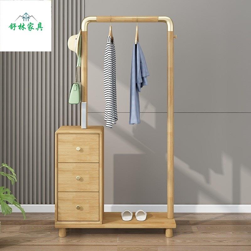 新中式实木衣帽夜架现代约家用简带挂衣架轻灯011#奢储物落地抽屉